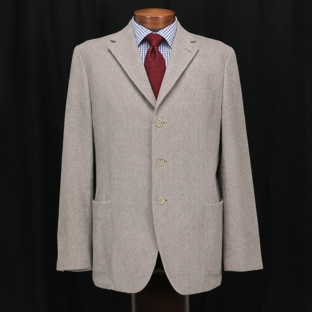 Thomas Dean Italian Made 100% Angora Light Gray Herringbone‎ Blazer Men's 44L